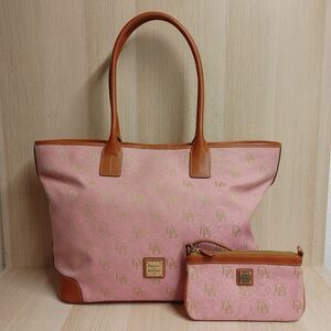 Dooney & Bourke Pink Monogram Purse Large Leather Trim With Matching Wristlet